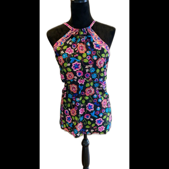 New Directions Swimsuit 2 Piece Halter Top Bottom Skirt Bright Floral Size 1X - Picture 2 of 10